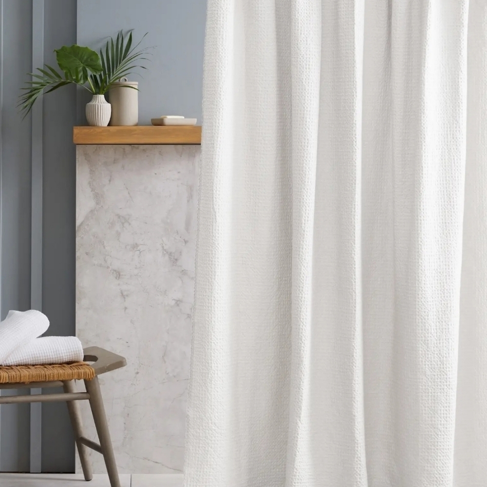 Quince White Waffle Showe Curtain NWOT